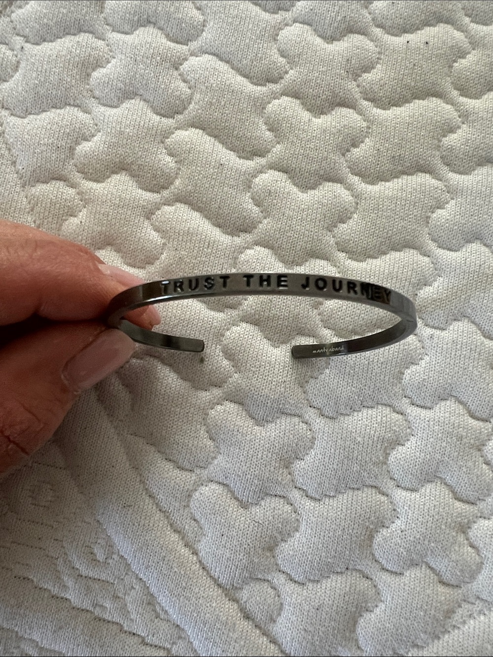 MantraBand 'Trust The Journey' Silver Cuff Bracelet